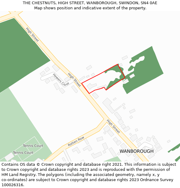 THE CHESTNUTS, HIGH STREET, WANBOROUGH, SWINDON, SN4 0AE: Location map and indicative extent of plot