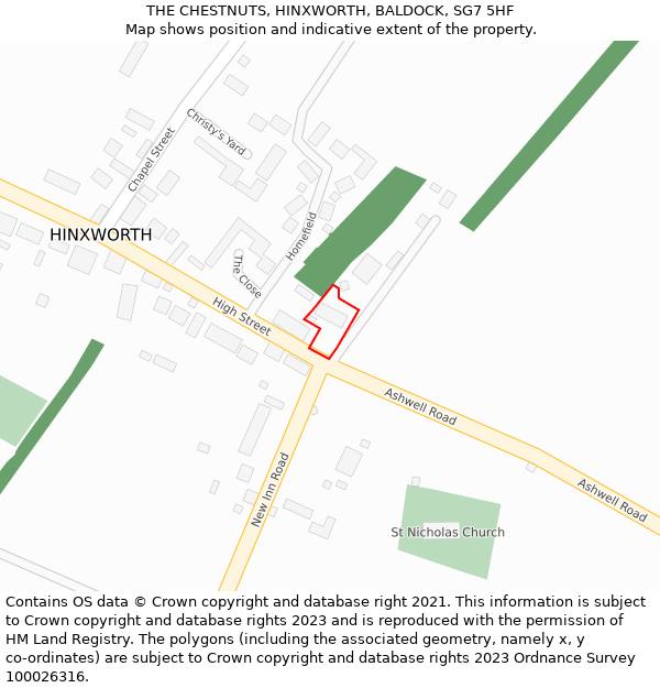 THE CHESTNUTS, HINXWORTH, BALDOCK, SG7 5HF: Location map and indicative extent of plot