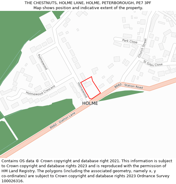 THE CHESTNUTS, HOLME LANE, HOLME, PETERBOROUGH, PE7 3PF: Location map and indicative extent of plot