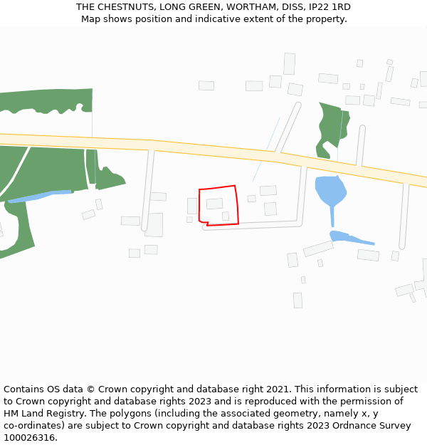 THE CHESTNUTS, LONG GREEN, WORTHAM, DISS, IP22 1RD: Location map and indicative extent of plot