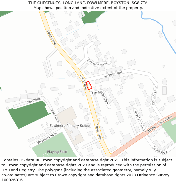 THE CHESTNUTS, LONG LANE, FOWLMERE, ROYSTON, SG8 7TA: Location map and indicative extent of plot