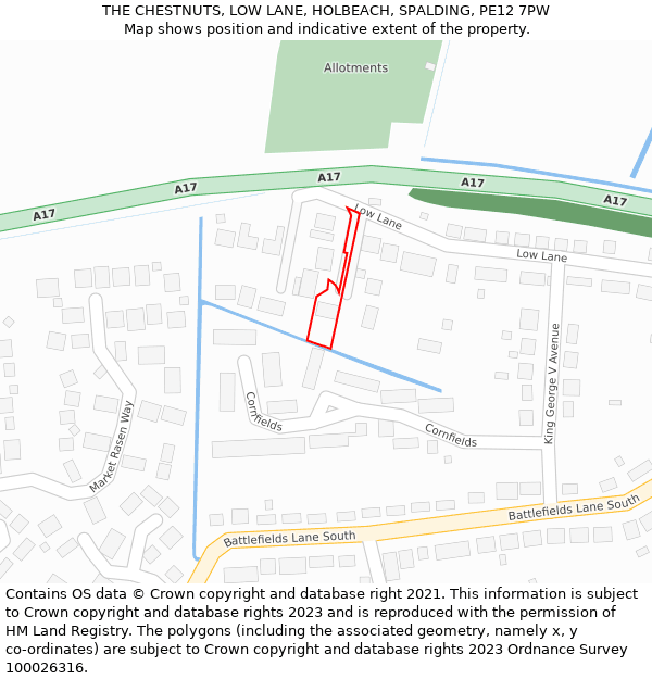 THE CHESTNUTS, LOW LANE, HOLBEACH, SPALDING, PE12 7PW: Location map and indicative extent of plot