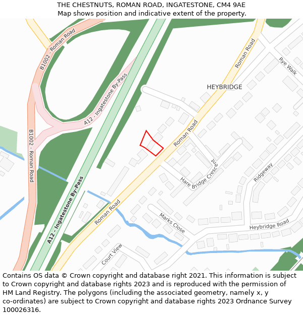 THE CHESTNUTS, ROMAN ROAD, INGATESTONE, CM4 9AE: Location map and indicative extent of plot