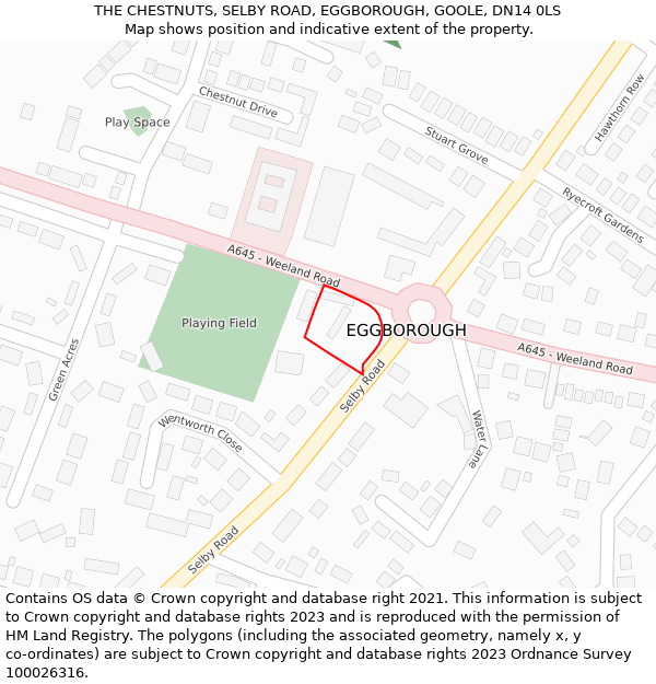 THE CHESTNUTS, SELBY ROAD, EGGBOROUGH, GOOLE, DN14 0LS: Location map and indicative extent of plot