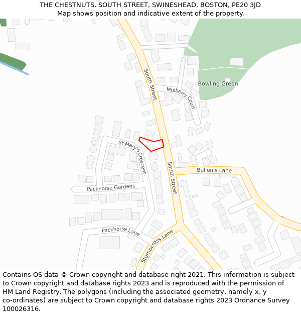 THE CHESTNUTS, SOUTH STREET, SWINESHEAD, BOSTON, PE20 3JD: Location map and indicative extent of plot