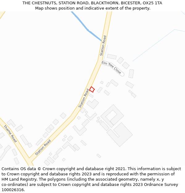 THE CHESTNUTS, STATION ROAD, BLACKTHORN, BICESTER, OX25 1TA: Location map and indicative extent of plot