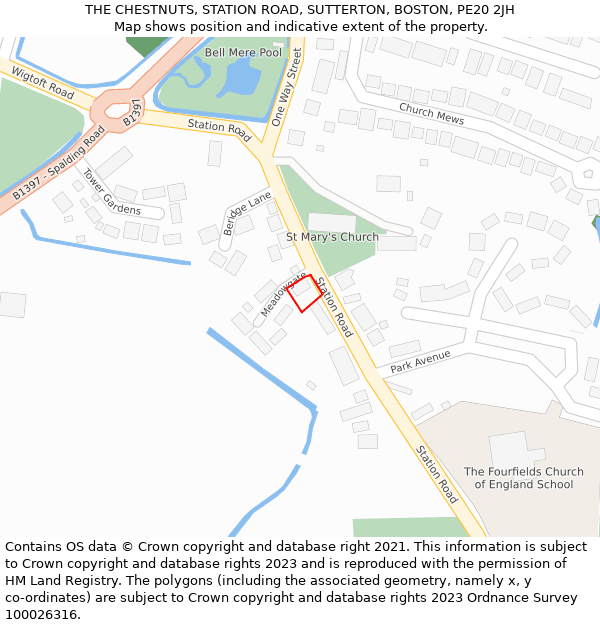 THE CHESTNUTS, STATION ROAD, SUTTERTON, BOSTON, PE20 2JH: Location map and indicative extent of plot