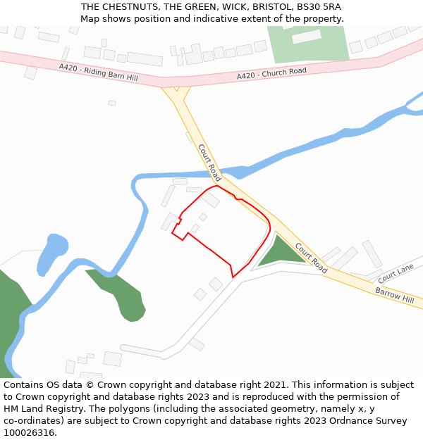 THE CHESTNUTS, THE GREEN, WICK, BRISTOL, BS30 5RA: Location map and indicative extent of plot