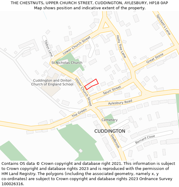 THE CHESTNUTS, UPPER CHURCH STREET, CUDDINGTON, AYLESBURY, HP18 0AP: Location map and indicative extent of plot