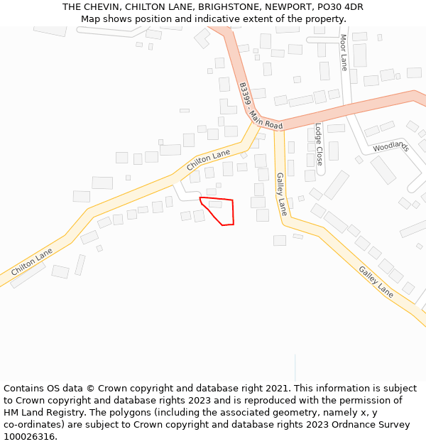THE CHEVIN, CHILTON LANE, BRIGHSTONE, NEWPORT, PO30 4DR: Location map and indicative extent of plot