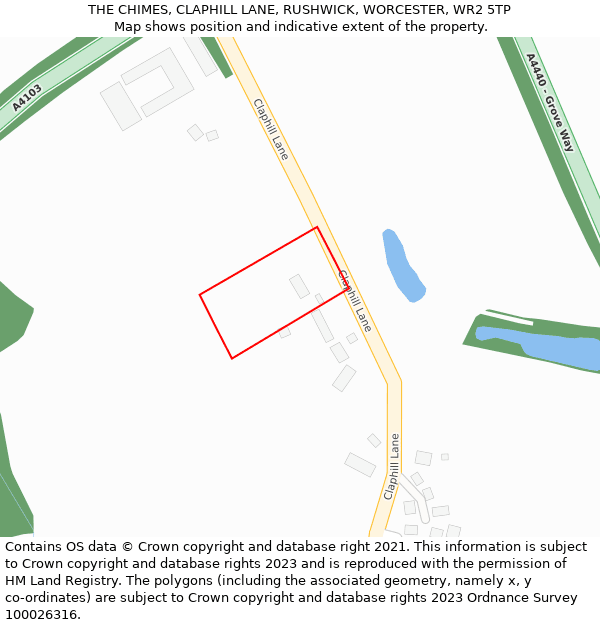 THE CHIMES, CLAPHILL LANE, RUSHWICK, WORCESTER, WR2 5TP: Location map and indicative extent of plot