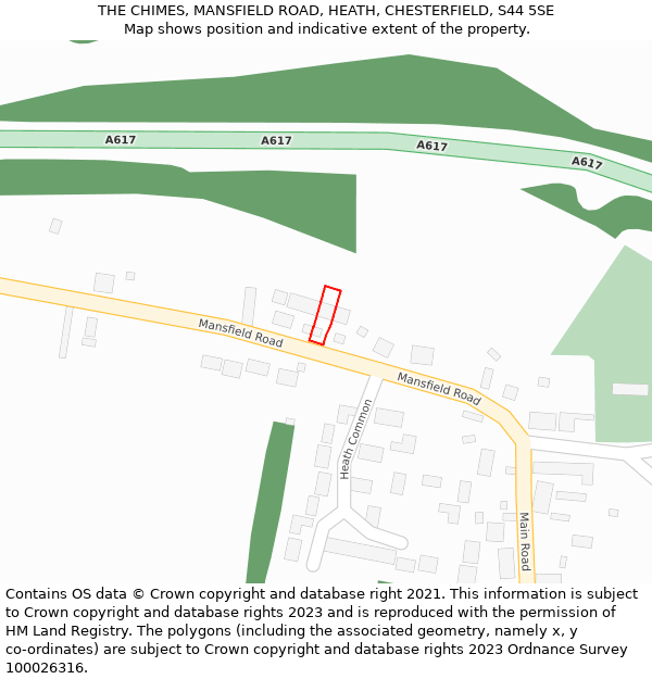 THE CHIMES, MANSFIELD ROAD, HEATH, CHESTERFIELD, S44 5SE: Location map and indicative extent of plot