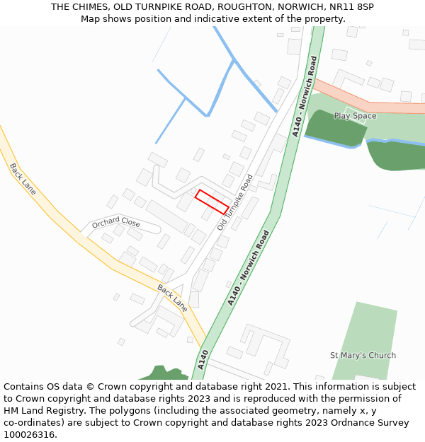 THE CHIMES, OLD TURNPIKE ROAD, ROUGHTON, NORWICH, NR11 8SP: Location map and indicative extent of plot
