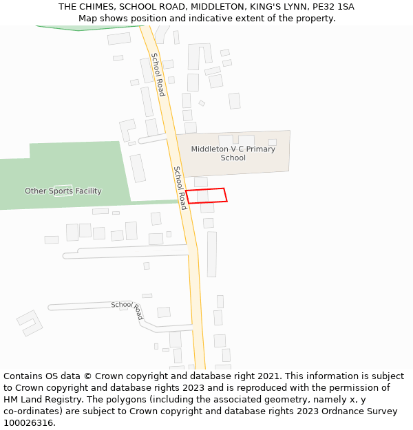 THE CHIMES, SCHOOL ROAD, MIDDLETON, KING'S LYNN, PE32 1SA: Location map and indicative extent of plot