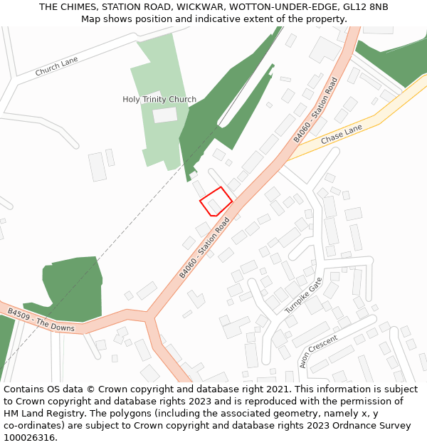 THE CHIMES, STATION ROAD, WICKWAR, WOTTON-UNDER-EDGE, GL12 8NB: Location map and indicative extent of plot