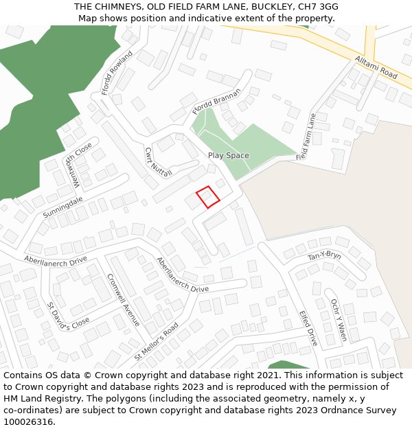 THE CHIMNEYS, OLD FIELD FARM LANE, BUCKLEY, CH7 3GG: Location map and indicative extent of plot