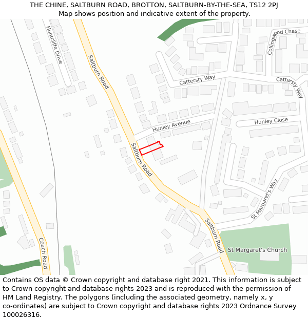 THE CHINE, SALTBURN ROAD, BROTTON, SALTBURN-BY-THE-SEA, TS12 2PJ: Location map and indicative extent of plot