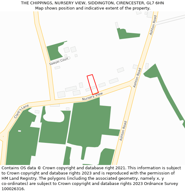 THE CHIPPINGS, NURSERY VIEW, SIDDINGTON, CIRENCESTER, GL7 6HN: Location map and indicative extent of plot