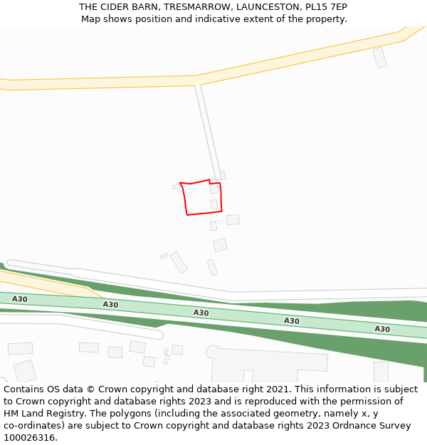 THE CIDER BARN, TRESMARROW, LAUNCESTON, PL15 7EP: Location map and indicative extent of plot