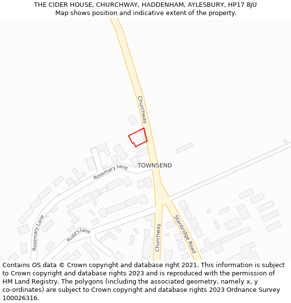 THE CIDER HOUSE, CHURCHWAY, HADDENHAM, AYLESBURY, HP17 8JU: Location map and indicative extent of plot