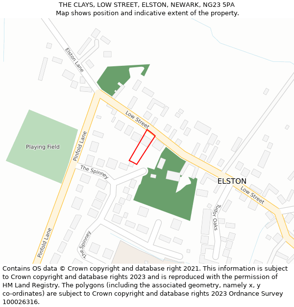 THE CLAYS, LOW STREET, ELSTON, NEWARK, NG23 5PA: Location map and indicative extent of plot