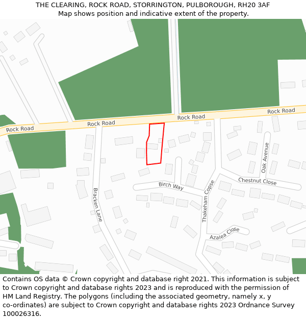 THE CLEARING, ROCK ROAD, STORRINGTON, PULBOROUGH, RH20 3AF: Location map and indicative extent of plot