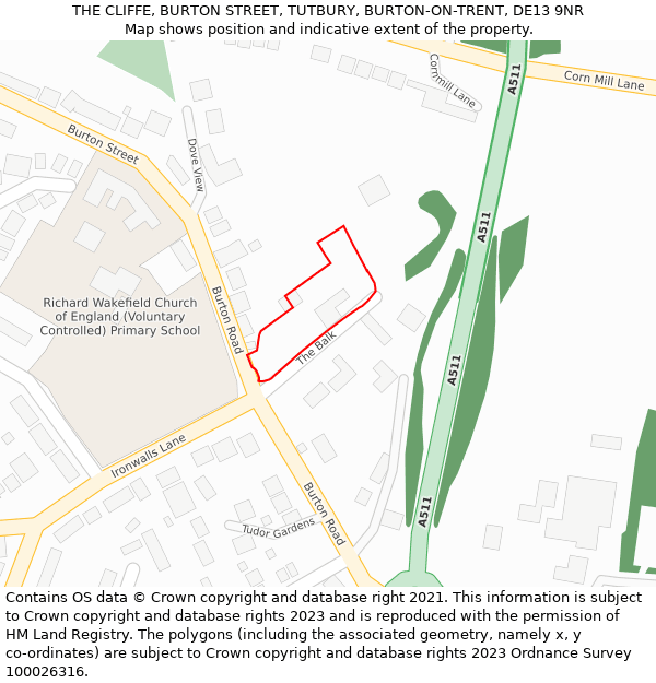THE CLIFFE, BURTON STREET, TUTBURY, BURTON-ON-TRENT, DE13 9NR: Location map and indicative extent of plot