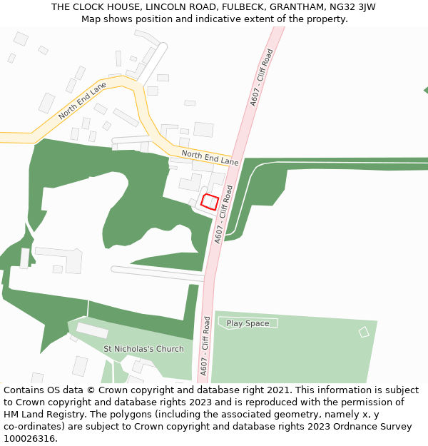 THE CLOCK HOUSE, LINCOLN ROAD, FULBECK, GRANTHAM, NG32 3JW: Location map and indicative extent of plot