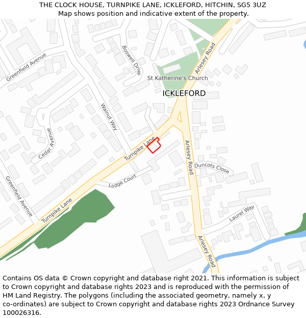 THE CLOCK HOUSE, TURNPIKE LANE, ICKLEFORD, HITCHIN, SG5 3UZ: Location map and indicative extent of plot