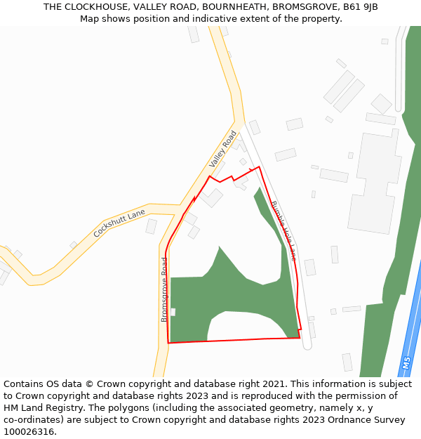 THE CLOCKHOUSE, VALLEY ROAD, BOURNHEATH, BROMSGROVE, B61 9JB: Location map and indicative extent of plot