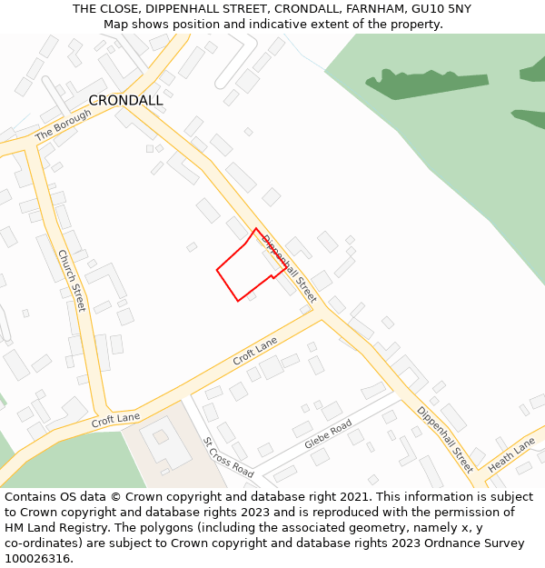 THE CLOSE, DIPPENHALL STREET, CRONDALL, FARNHAM, GU10 5NY: Location map and indicative extent of plot