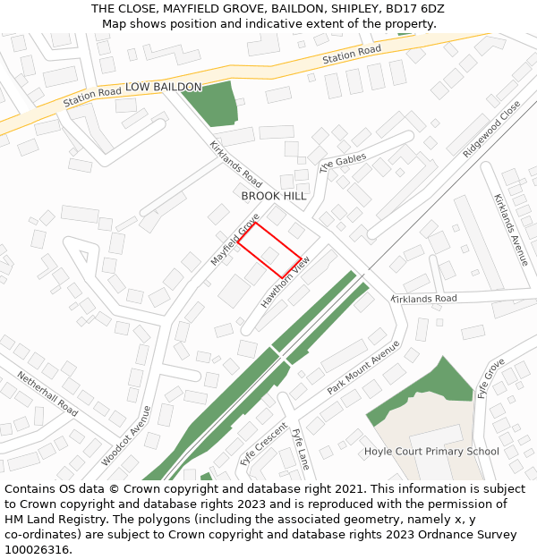 THE CLOSE, MAYFIELD GROVE, BAILDON, SHIPLEY, BD17 6DZ: Location map and indicative extent of plot