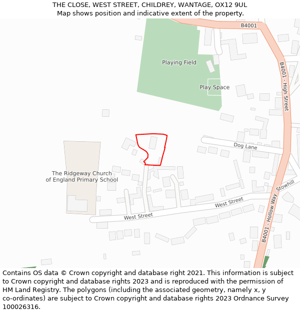 THE CLOSE, WEST STREET, CHILDREY, WANTAGE, OX12 9UL: Location map and indicative extent of plot