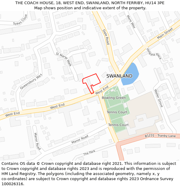 THE COACH HOUSE, 18, WEST END, SWANLAND, NORTH FERRIBY, HU14 3PE: Location map and indicative extent of plot
