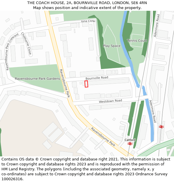 THE COACH HOUSE, 2A, BOURNVILLE ROAD, LONDON, SE6 4RN: Location map and indicative extent of plot