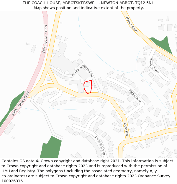 THE COACH HOUSE, ABBOTSKERSWELL, NEWTON ABBOT, TQ12 5NL: Location map and indicative extent of plot