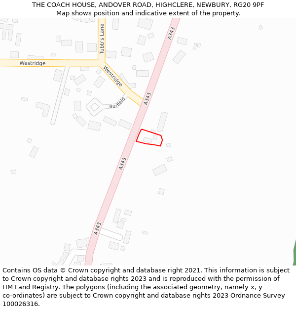 THE COACH HOUSE, ANDOVER ROAD, HIGHCLERE, NEWBURY, RG20 9PF: Location map and indicative extent of plot