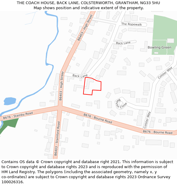 THE COACH HOUSE, BACK LANE, COLSTERWORTH, GRANTHAM, NG33 5HU: Location map and indicative extent of plot