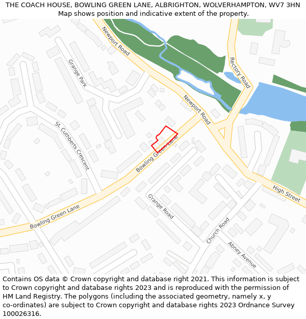 THE COACH HOUSE, BOWLING GREEN LANE, ALBRIGHTON, WOLVERHAMPTON, WV7 3HN: Location map and indicative extent of plot