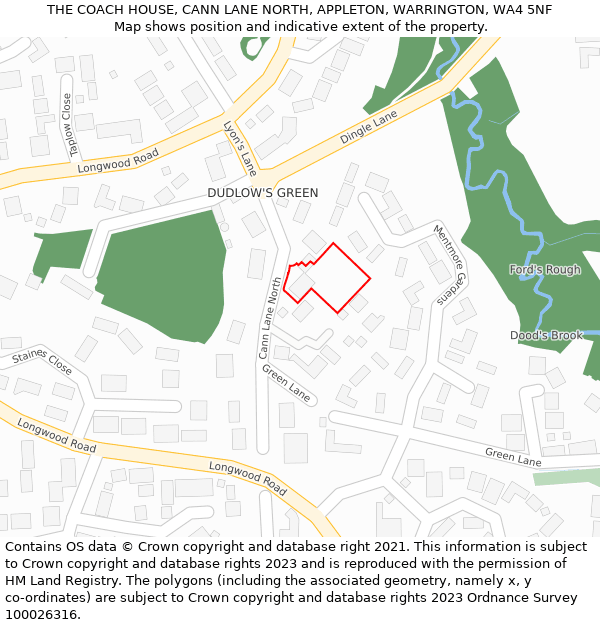 THE COACH HOUSE, CANN LANE NORTH, APPLETON, WARRINGTON, WA4 5NF: Location map and indicative extent of plot
