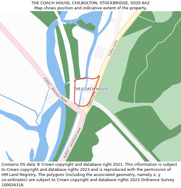 THE COACH HOUSE, CHILBOLTON, STOCKBRIDGE, SO20 6AZ: Location map and indicative extent of plot