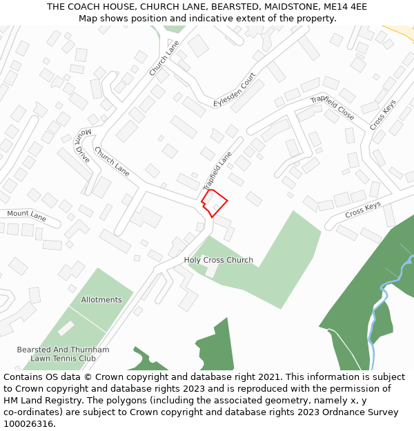 THE COACH HOUSE, CHURCH LANE, BEARSTED, MAIDSTONE, ME14 4EE: Location map and indicative extent of plot