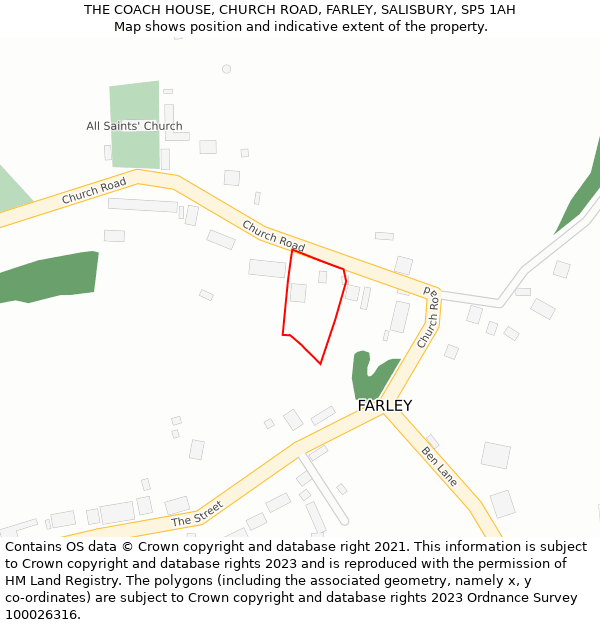THE COACH HOUSE, CHURCH ROAD, FARLEY, SALISBURY, SP5 1AH: Location map and indicative extent of plot