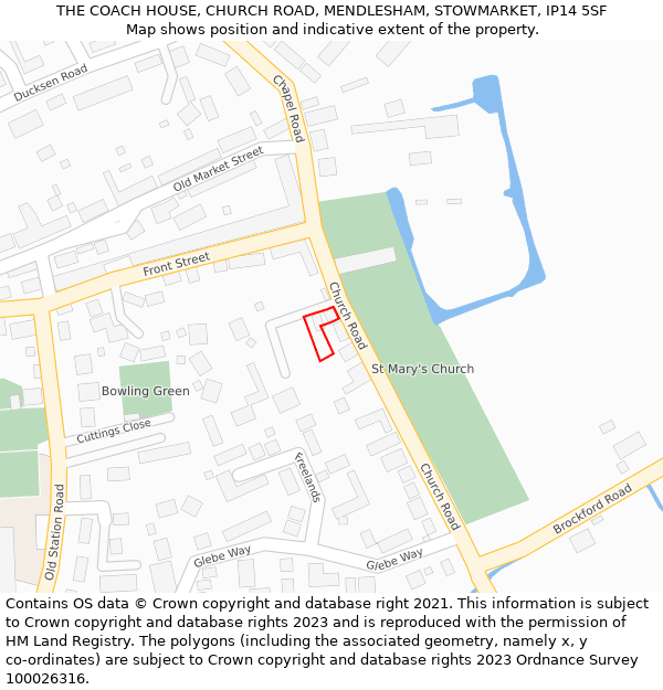 THE COACH HOUSE, CHURCH ROAD, MENDLESHAM, STOWMARKET, IP14 5SF: Location map and indicative extent of plot
