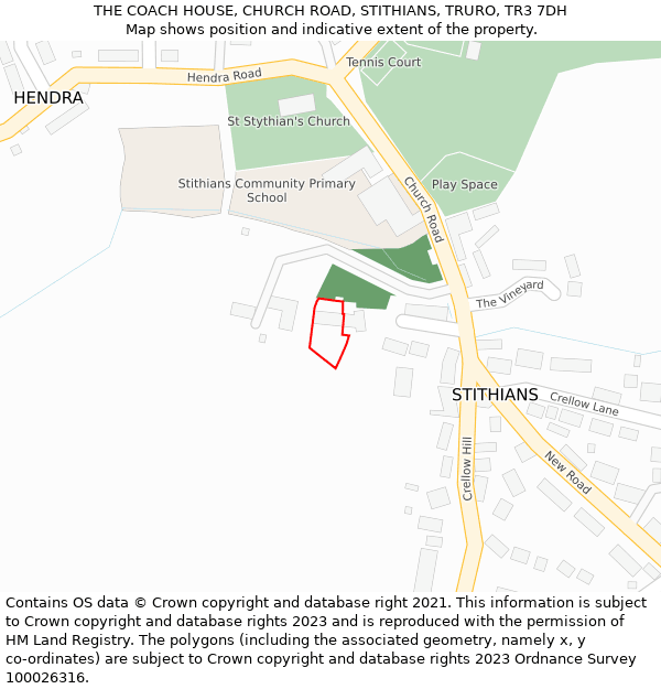 THE COACH HOUSE, CHURCH ROAD, STITHIANS, TRURO, TR3 7DH: Location map and indicative extent of plot