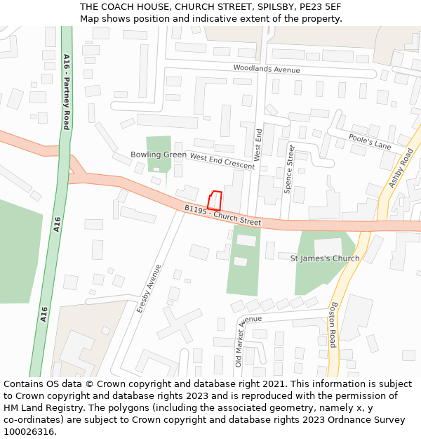 THE COACH HOUSE, CHURCH STREET, SPILSBY, PE23 5EF: Location map and indicative extent of plot