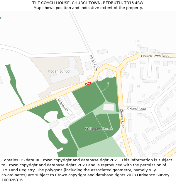 THE COACH HOUSE, CHURCHTOWN, REDRUTH, TR16 4SW: Location map and indicative extent of plot