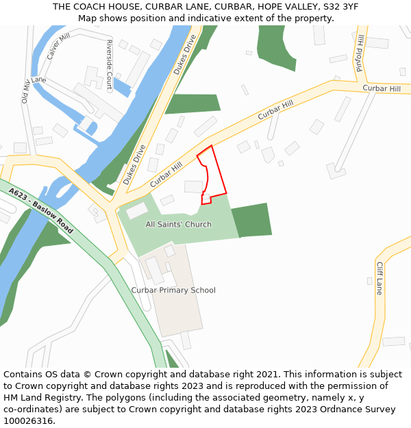 THE COACH HOUSE, CURBAR LANE, CURBAR, HOPE VALLEY, S32 3YF: Location map and indicative extent of plot