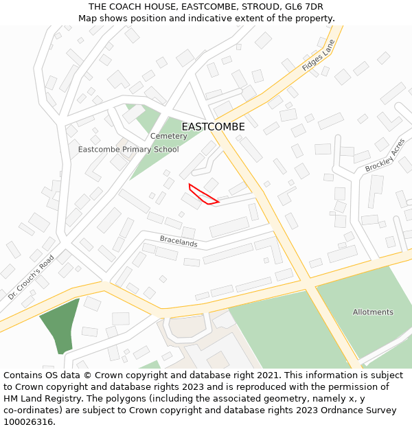 THE COACH HOUSE, EASTCOMBE, STROUD, GL6 7DR: Location map and indicative extent of plot