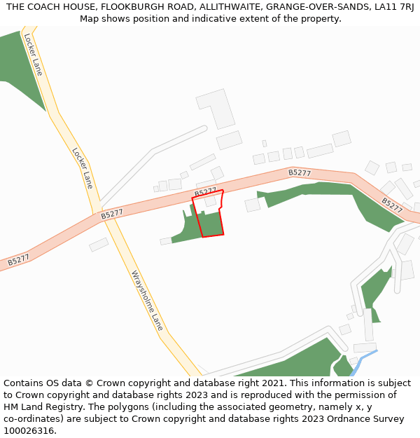 THE COACH HOUSE, FLOOKBURGH ROAD, ALLITHWAITE, GRANGE-OVER-SANDS, LA11 7RJ: Location map and indicative extent of plot